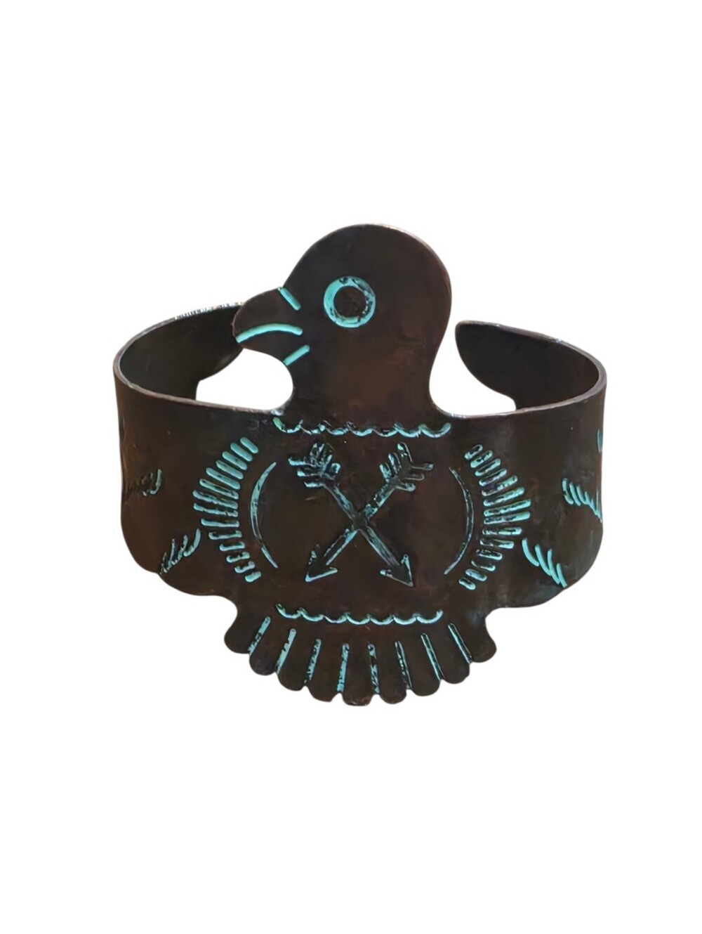 Thunderbird Patina Cuff Bracelet Adjustable Western Boho Southwestern